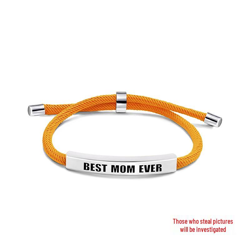Multi-color Woven Rope Bracelet with Engraved Stainless Steel for Mother's Day or Christmas Gift