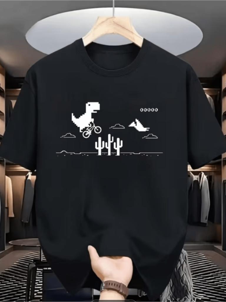 Pixel Dinosaur T Shirt Unisex Unisex Vintage Game Scene Minimal Print Short Sleeve Cotton Street Tops