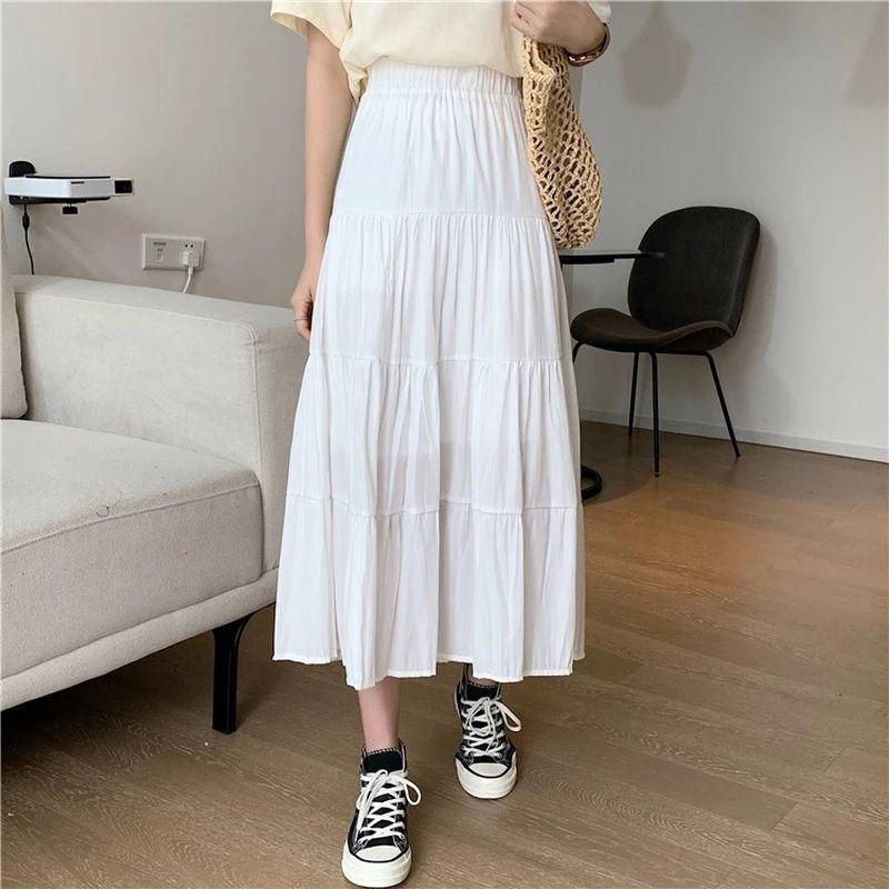 Plain-Colored Pleated Skirt Skirt Solid Long Dress All-Match A Word Swing Skirt Skirt