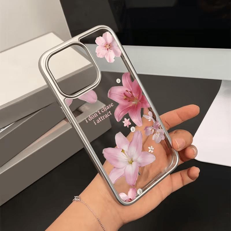 

iPhone 17 Pink Case, Soft with Silver Frame, 15 Floral Design, Fits 16 Pro Max and 14 Pro. iPhone 7 Plus/8 Plus