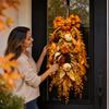 Front Door Wreath with Fall Leaves for Seasonal Home Decor