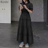 ZANZEA Women Elegant Round Neck Summer Casual Short Sleeve Long Dress