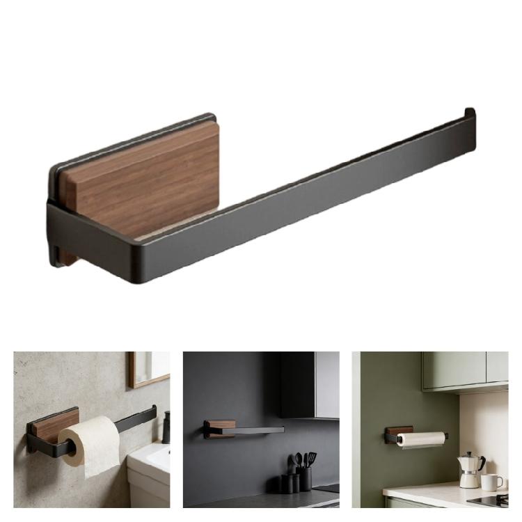 Black Walnuts Wall Mounted Paper Towel Stand Walnuts Wooden Shelf Tissue Roll Hangers For Compactd Spaces