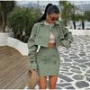 Lapel Trench Short Coat Jacket Wrap Hip Skirt Set Breasted Vintage British Style Women's Workwear Overcoat Short Skirts Sets