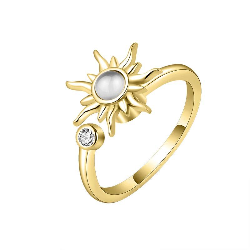Jewelry sunflower ring - women s designer ring, unique & minimalist, bohemian style adjustable opening золотой