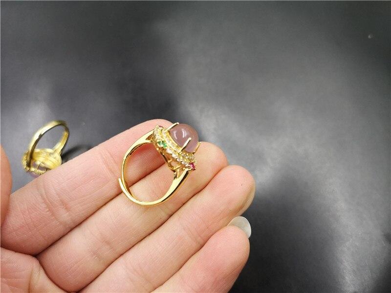 Finger Ring Parity Jade Gold Tone Encrusted Pink Exquisite Agate Women 'S Rings Full Of Diamond EncrustedTrendy Rings
