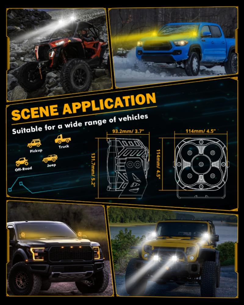 AUXBEAM 4.5 Inch LED Pod Lights Spot / Flood / Combo Driving Light with Amber DRL & Cover Work Light for ATV SUV Truck Pickup