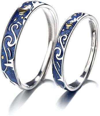 Free Set Starry Sky 925 Hypoallergenic To Fashion Accessory Women's Ring, Size, Blue, Sold, Ring, Moon, Silver, Metal, Couple, Birthday,