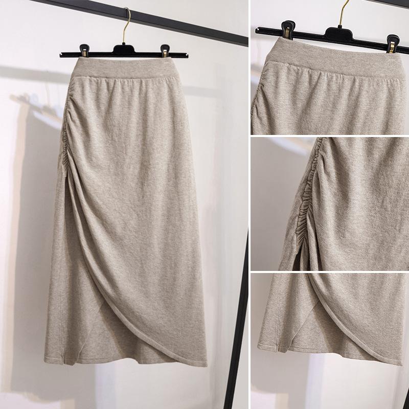 Large Size Womens Winter Latest Fat MM High-end and Stylishable Irregular Slit Mid-length Knitted Skirt
