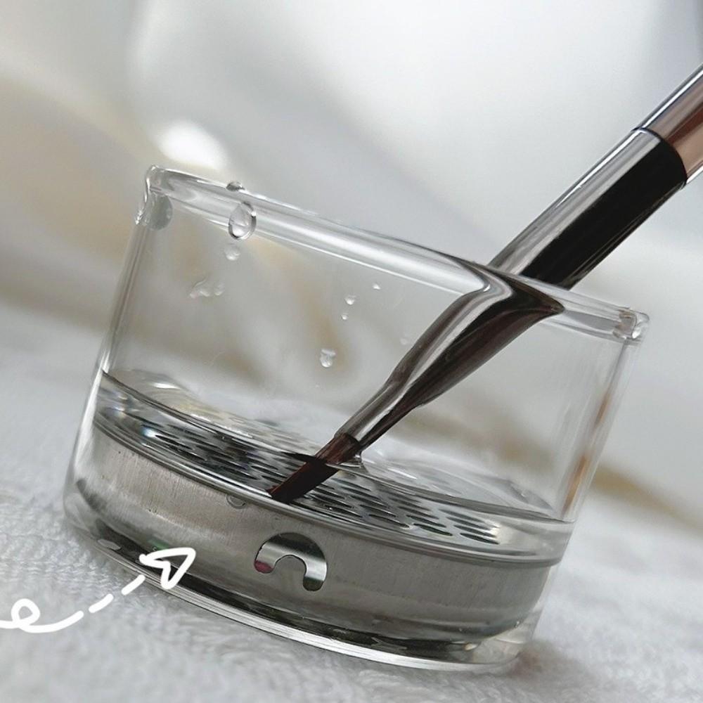 Round Nail Brush Cleaner Cup Transparent Glass Brushes Washing Cup Acrylic Brushes