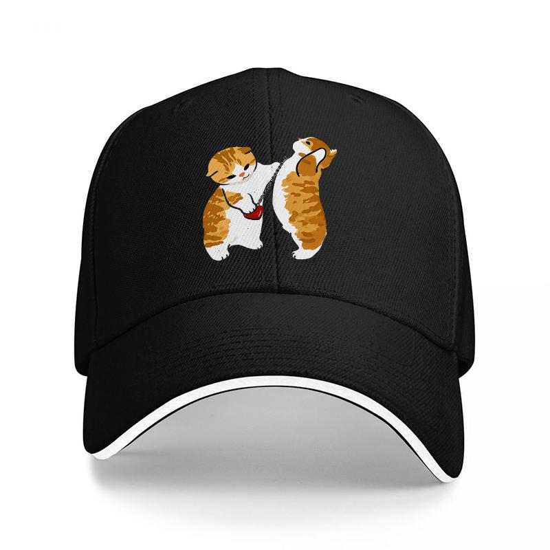 Cute Squirrel Couple Embroidered Black Baseball Cap Fashion Animal Design Hat for Unisex and Women Outdoor Wear