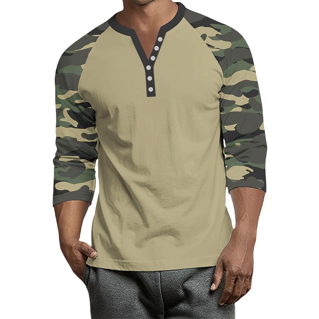 Herren Button-Down Kontrast Raglan 3/4 Ärmel Oberteil