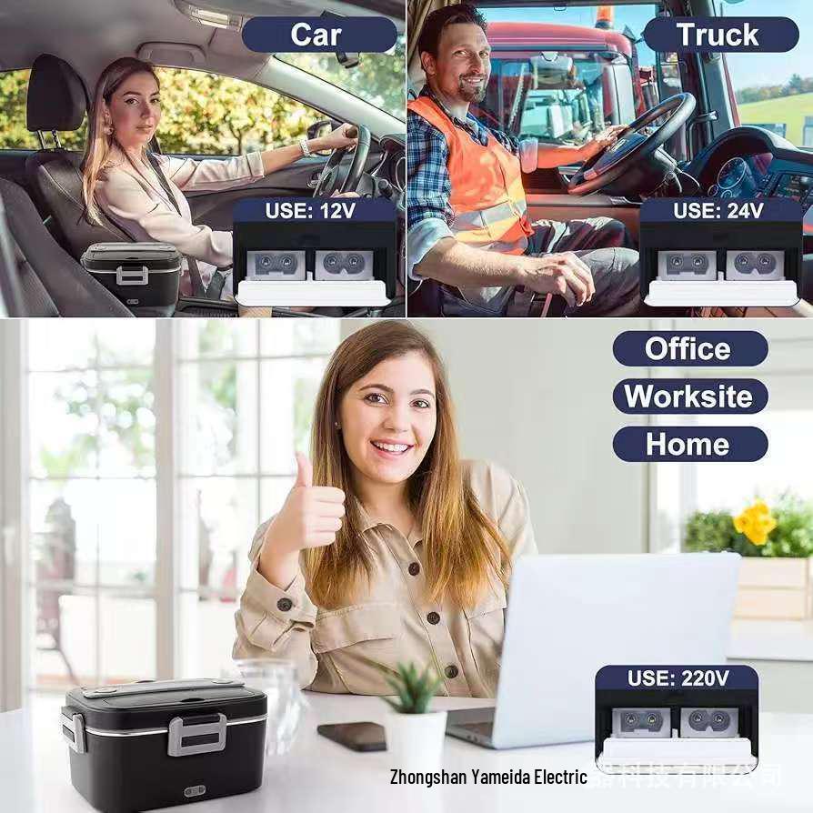 Electric Insulated Heating Lunch Box for Car - Portable Bento Box Gift with Waterless Heating