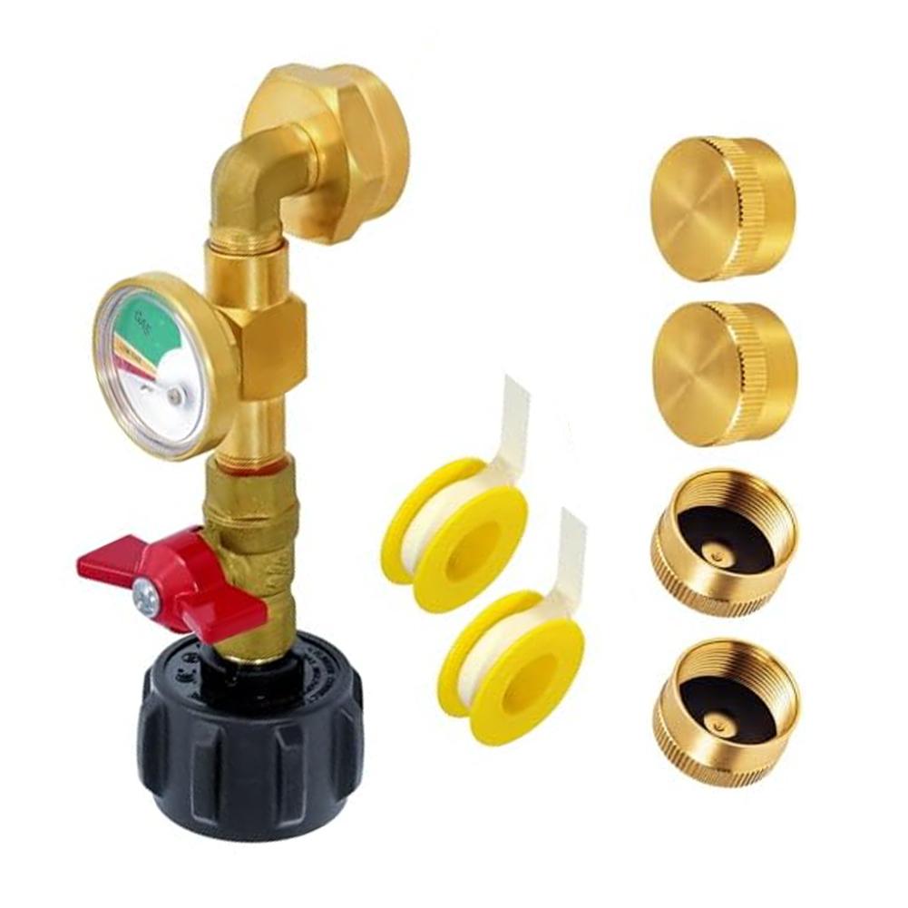 1 Lb Propane Tank Refill Adapter with Brass Body and 3-Color Gauge for Accurate Level Monitoring During Refill