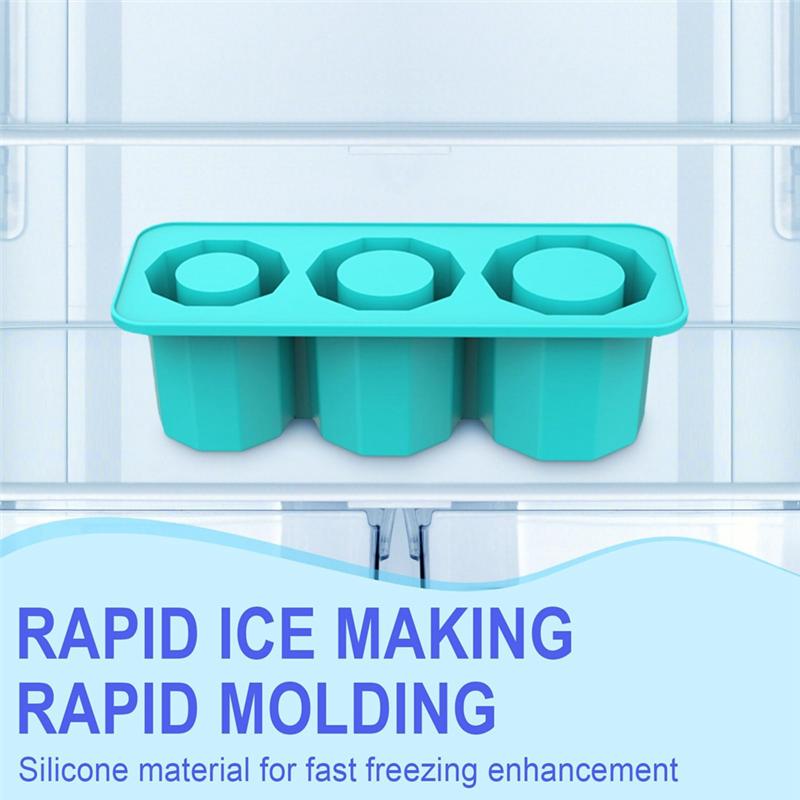 

AEE2-Silicone Ice-Cube Trays For Freezer 3 Hollow Cylinder Ice Molds With Lid For 30-40 Oz Cups, Whiskey, Coffee, Cocktails