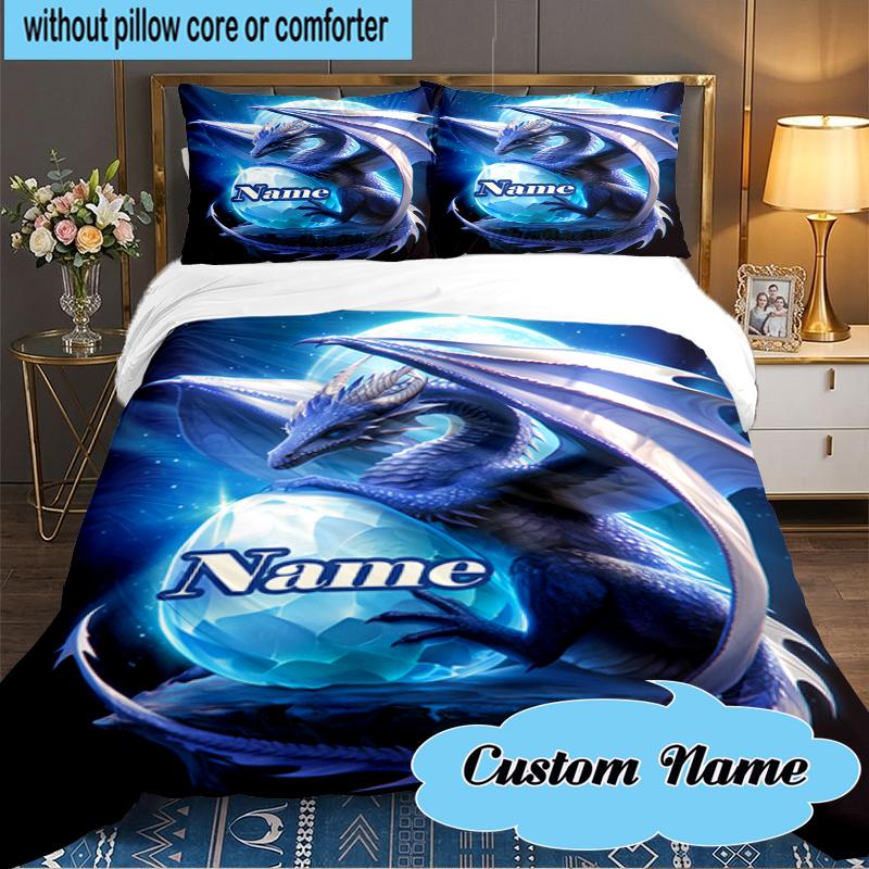 Custom Name Fantasy Dragon Blossoms Bedding Set 3pcs, Bedding Set Including 1pc Duvet Cover And 2pcs Pillowcases for Bedroom, Dormitory Gift