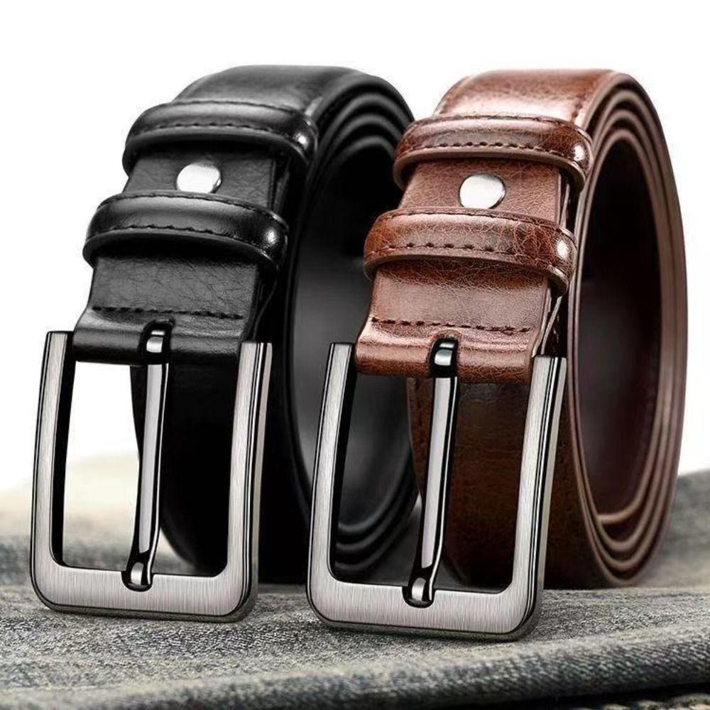 Versatile Men PU Belt Retro Casual Waist Belt Luxury Zinc Zinc Alloy Leather Belt  Elderly People