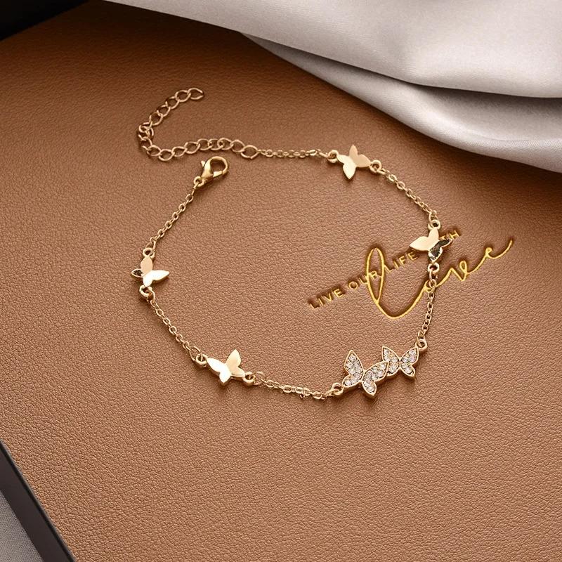 Creative Design Pull Yellow Adjustable Zircon Bracelets for Women Charm Gold Color Stainless Steel Chains Bangles Party Jewelry