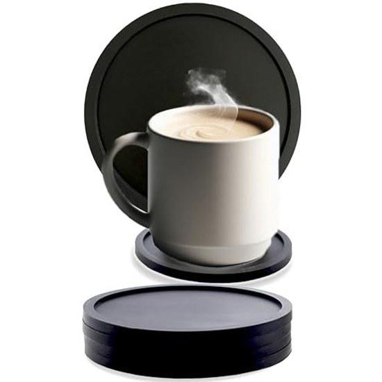 Coaster Silicone Plain 6 Pieces Stylish Washable Round Cup Mat Non-Slip Scratch Prevention Black Marble Pattern Set (Black 6)
