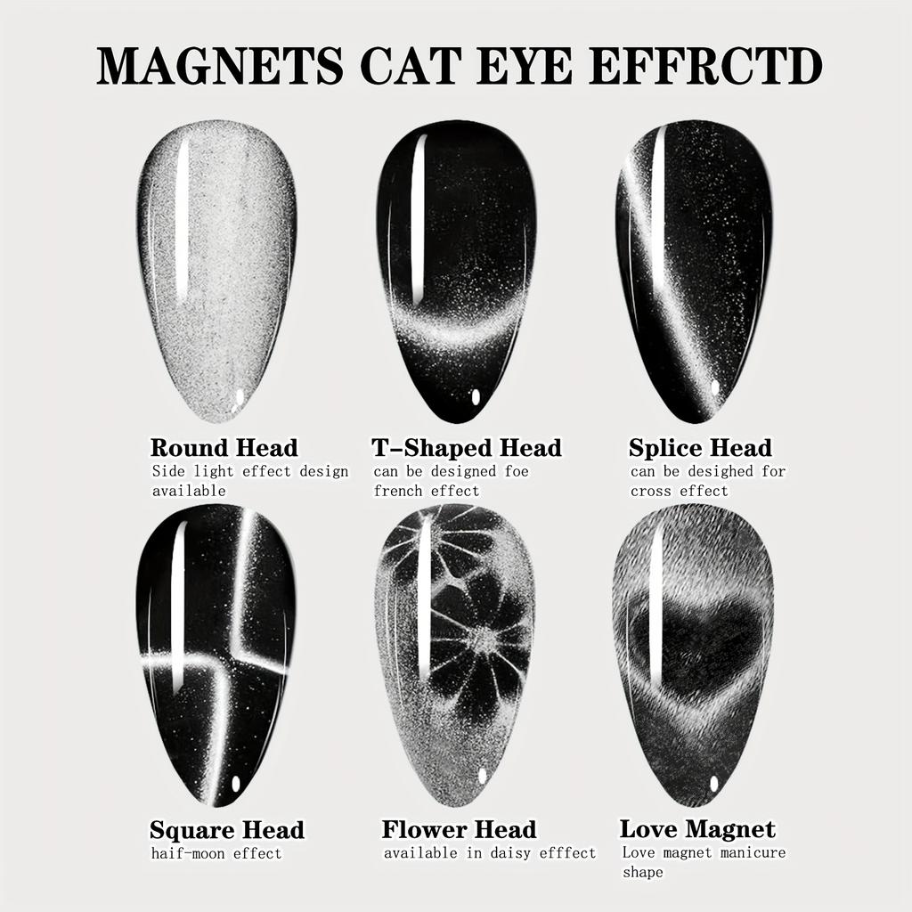 YIKOOLIN Love Heart Pattern Nail Magnet 6in1 Cat Eye Effect Side Light Half Moon Daisy Flower French Nail UV Manicure Magnets