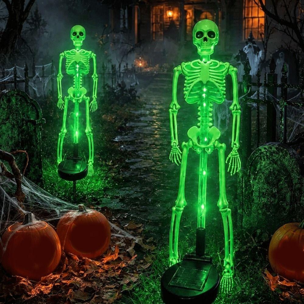 Wasserdichte Halloween Solar-Erdspießleuchten Realistischer Skelett Schädel Festliche LED-Lichter Außenbereich Garten