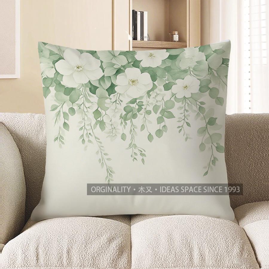 Home Decor Eucalyptus Leaves & Gold Dots Decorative Pillow Pattern Cushion Cover Suitable for Sofa Bedroom Car Pillow Cover