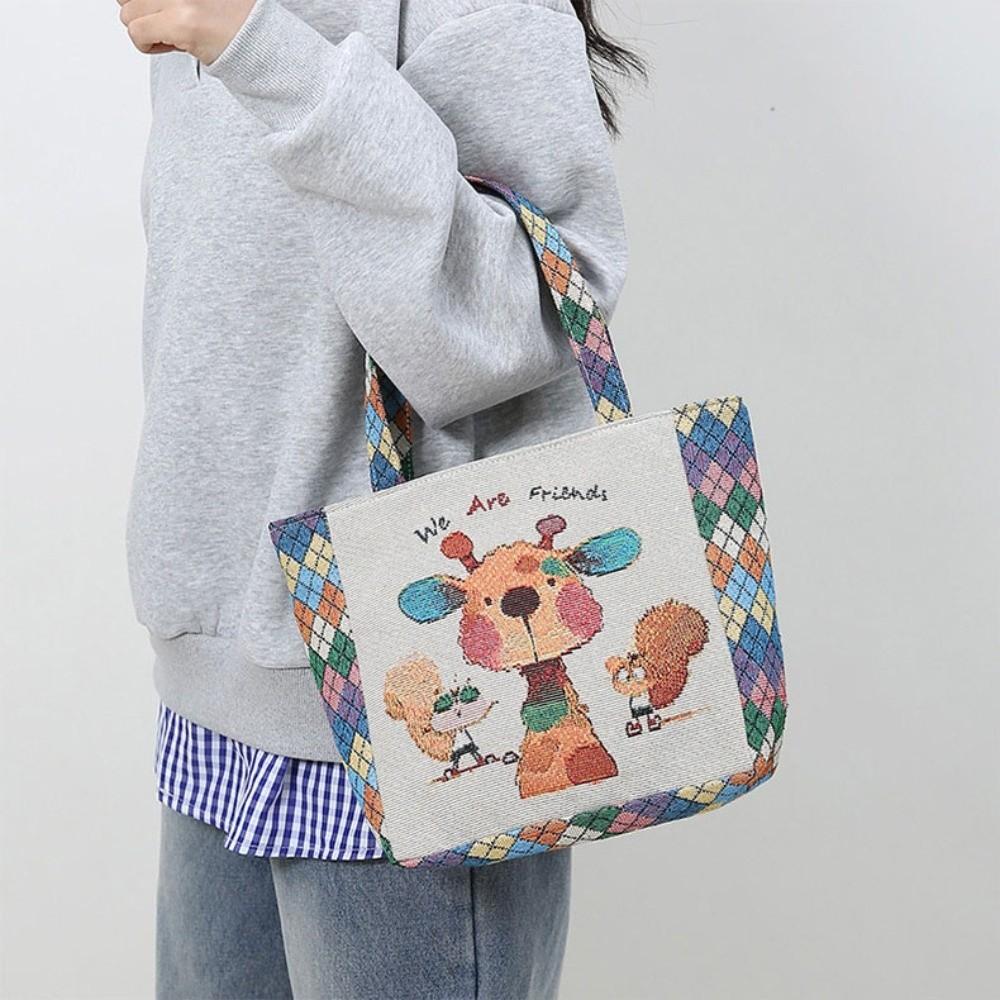 Portable Cat Ethnic Style Handbag Dog Giraffe Embroidery Tote Bag Canvas Animal Canvas Tote Bag Storage Bag