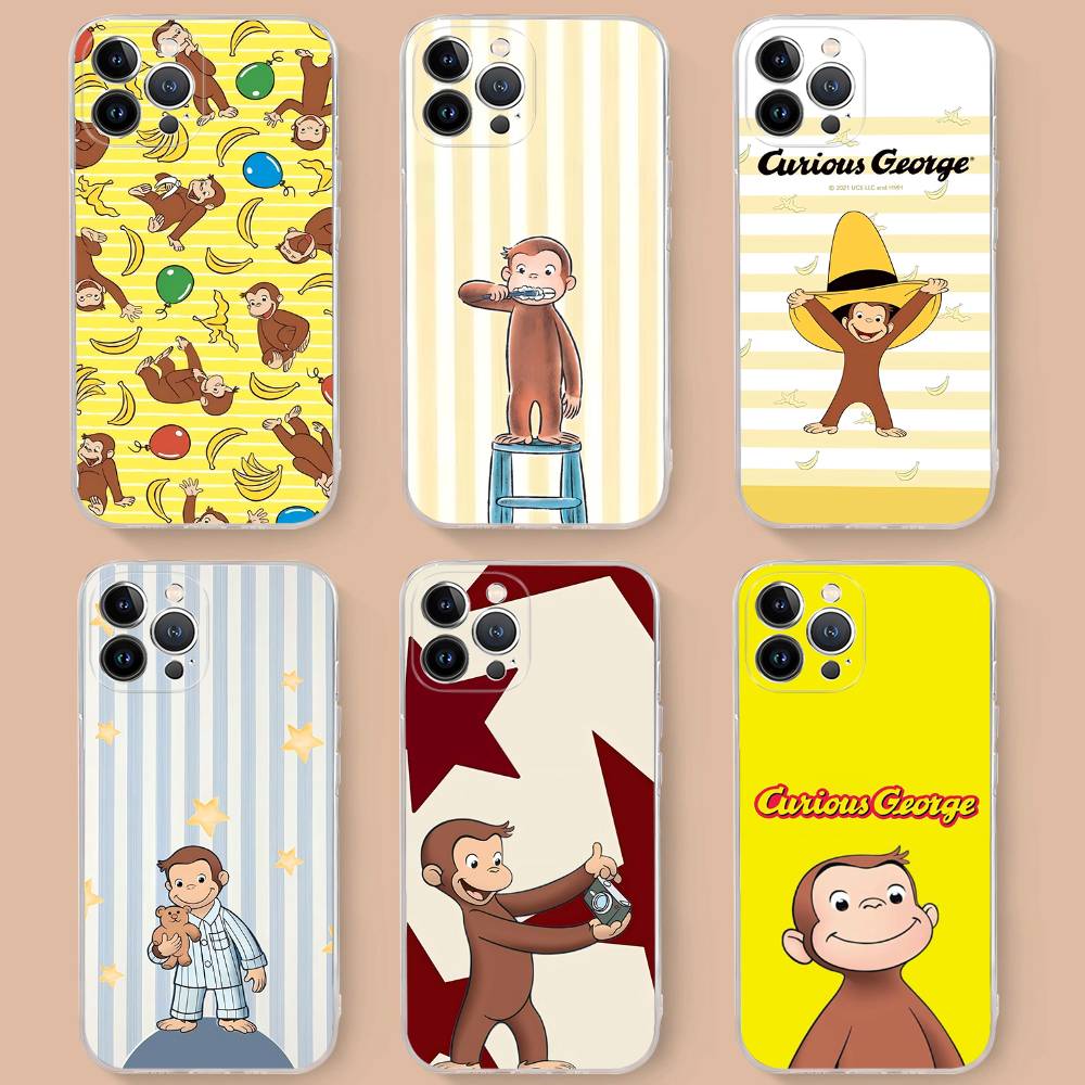 Cute C-Curious G-George Monkey for iPhone 17 16 15 14 13 12 11 Pro Max Plus Transparent Soft TPU Phone Cover