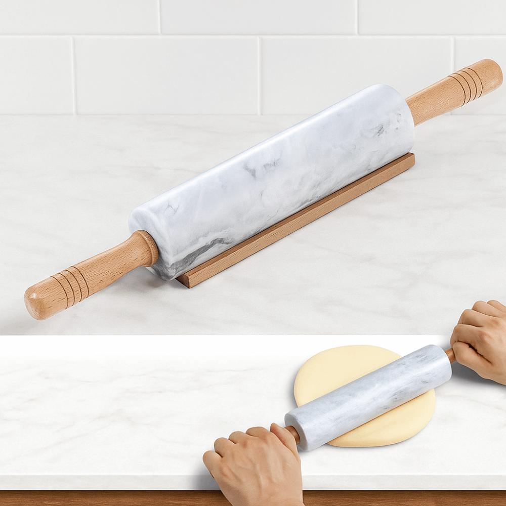 Wooden Handle Marble Rolling Pin Nonstick Rolled-out Dough Stick Practical Dough Roller  Pie
