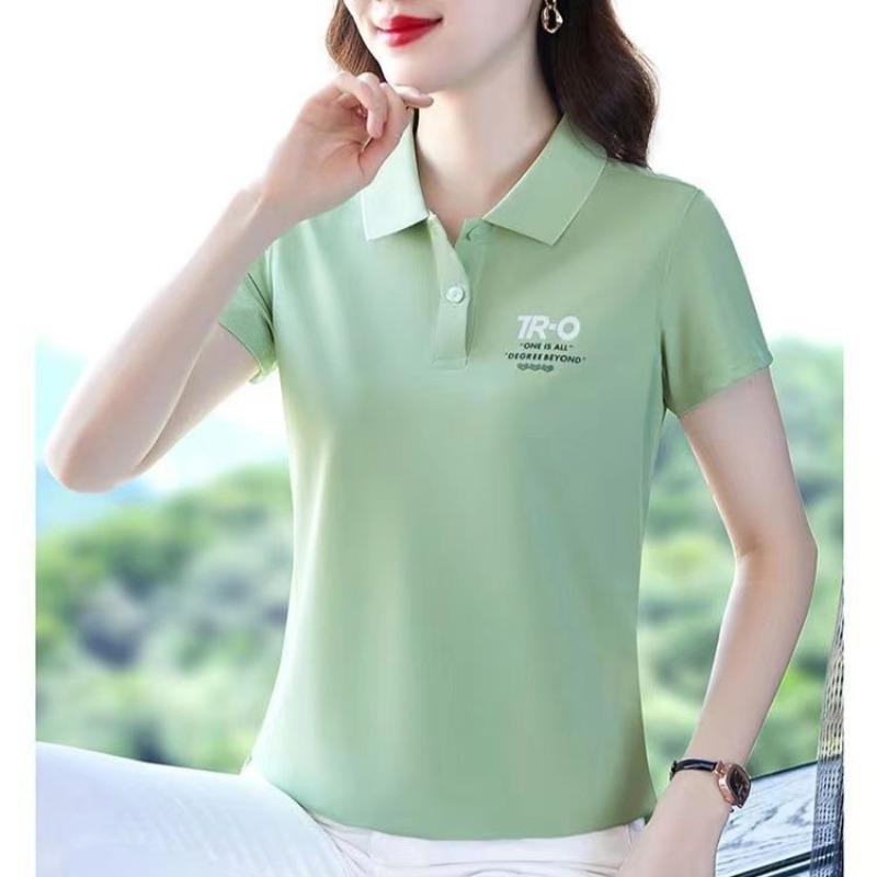 Summer Sports POLO Shirt Printed Short-sleeved T-shirt Women's Lapel Top