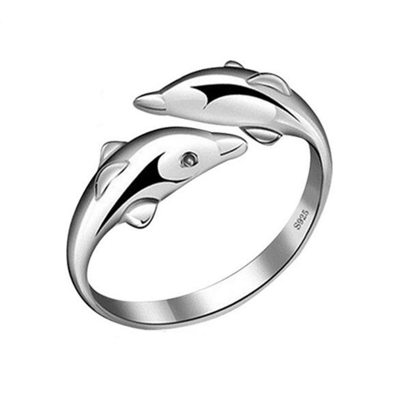 New Popular Exquisite Animal Copper Jewelry Creative Double Dolphin Female Opening Rings R289