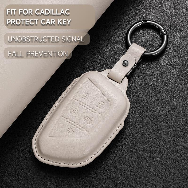 Leather Car Key Cover Case Protection Shell Keychain For Cadillac Ct4 Ct4-V Ct5 C8 Corvette Lyriq