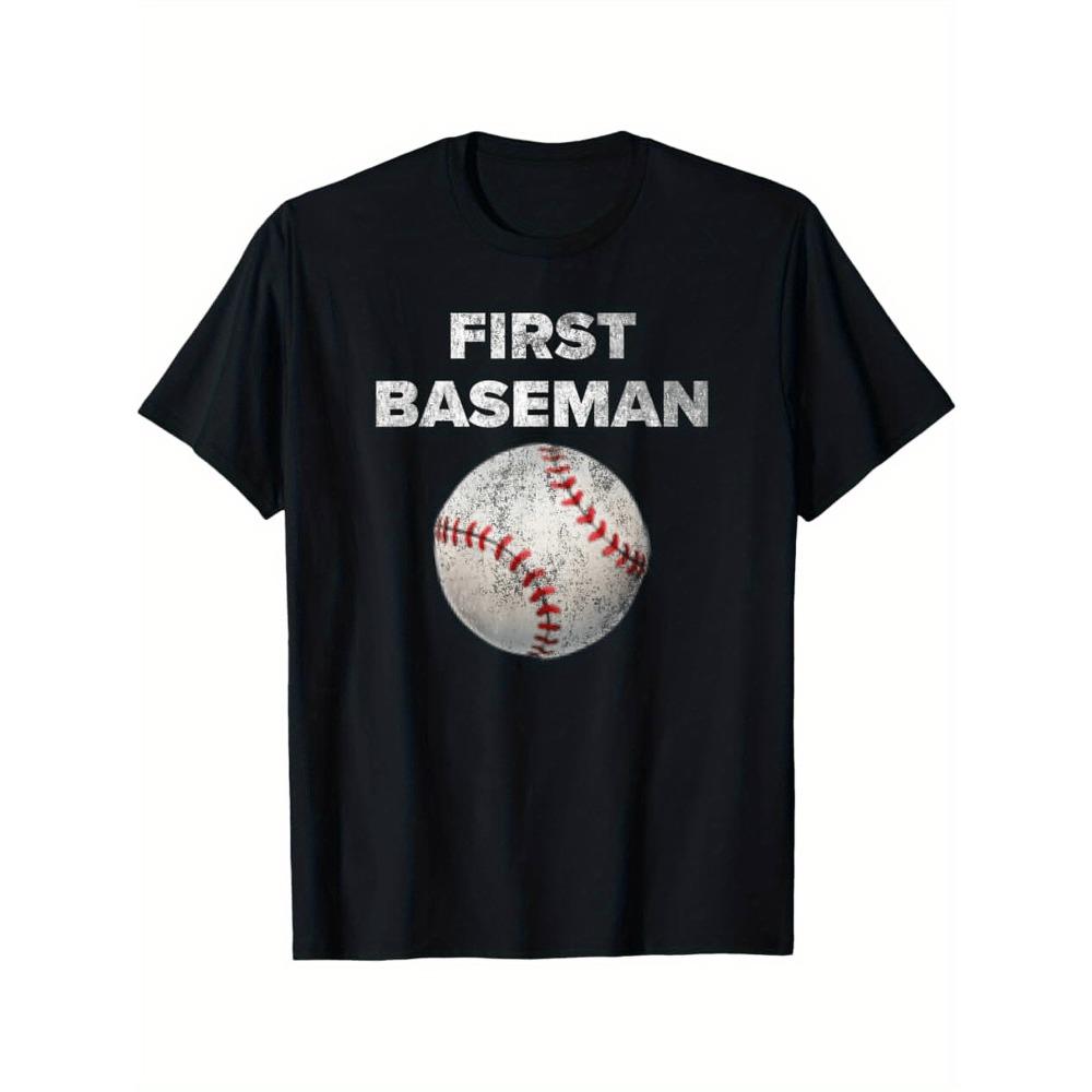 First Baseman T Shirt Black Distressed Baseball Print Casual Sports Tee for Baseball Players and Fans S разноцветный