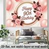 90th Birthday Banner, Pink Roses Golden Frame Backdrop Wall Decor for Party