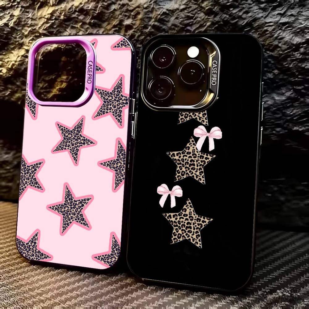 B-Schwarz L-Leopard P-Muster S-Stern Handyhülle Für iPhone 17,16,15,14,13,12,11 Plus,Pro Max,XS,Farbig Versilberte Innenabdeckung