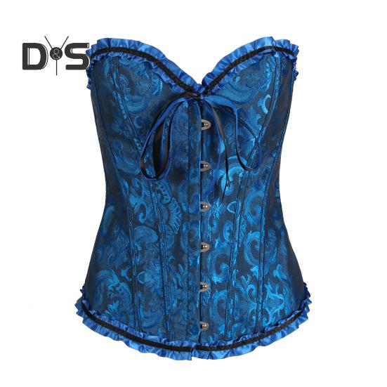 

Женский корсет с открытыми плечами, кружевной бант, классический крой, корректирующее белье, идеальная фигура, шнуровка, утягивающее белье 2XL синий