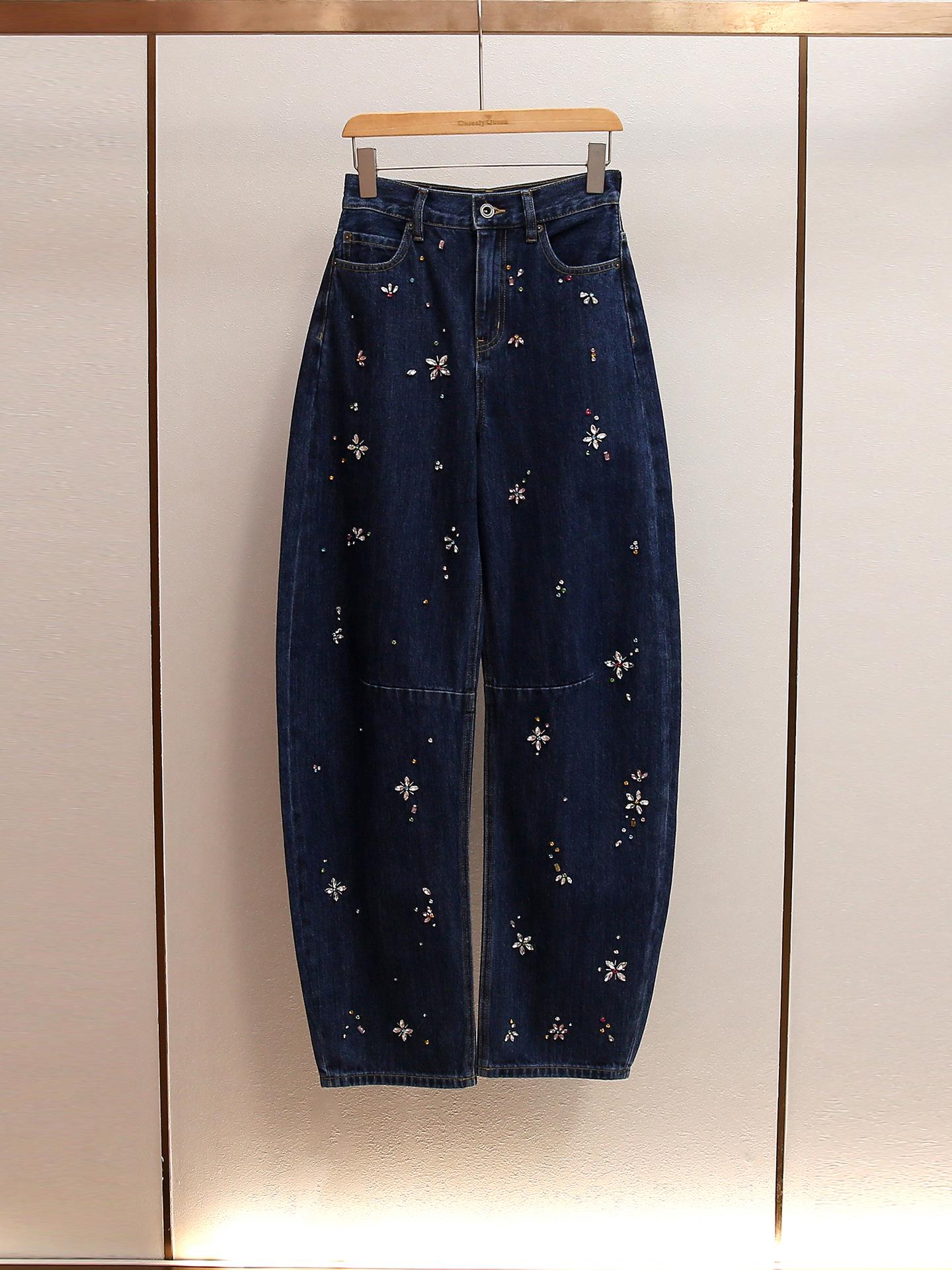 SP Brand Women s Retro Blue Rhinestone High-Waisted Denim Pants M