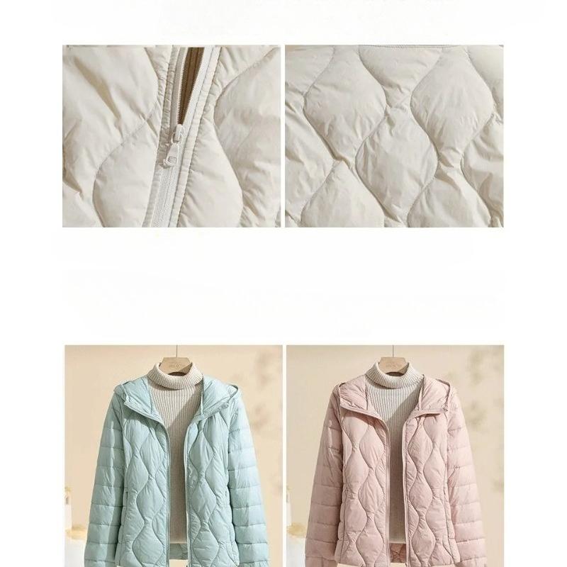 Lightweight Women Down Jacket Hooded White Duck Down Warm Thin Coat Korean Style Puffer Jacket