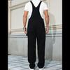 Men's Trendy Wide-Leg Black Denim Overalls - Loose Straight-Leg Jumpsuit Workwear