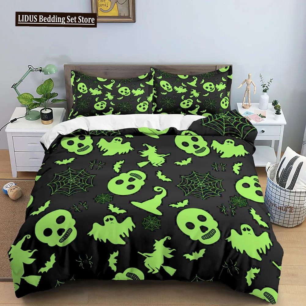 3D Skull Bedding Set Halloween Bats Duvet Cover Skull Polyester Comforter Cover Set Double King Queen Kids Polyester Quilt Cover
