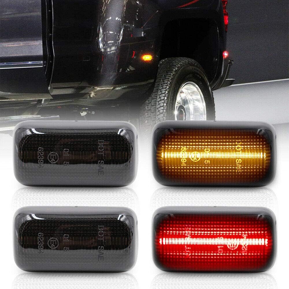 NSLUMO LED Side Marker Lights for Chevy Silverado GMC Sierra 3500 2015 2016 2017 2018 2019 2020 Smoked Lens Amber Red Rear Bed Fender Side Markers