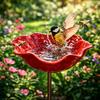 Blomsterstolpe i metall, pollinatorvänlig vattenmatare, fågelbad utomhus med stolpe, bi-vattningsstation för trädgård, gräsmatta, gårdsdekoration