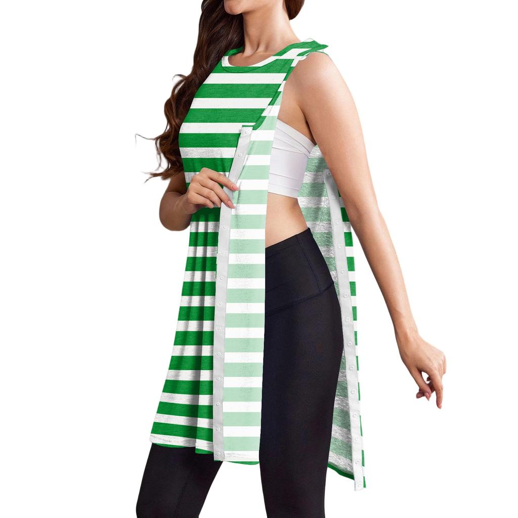 Post Surgery Dress for Women Fully Detachable Sleeveless Vest Dress Striped Pattern Medical Recovery Clothing Comfortable Fit