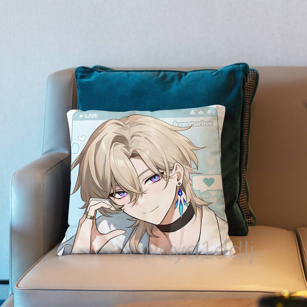 Aventurine HHonkai Star Rail HSR Cushion Cover Pillow Cover Decor Pillowcase Printed Cushion Case For Couch
