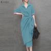 ZANZEA Women Classic Collar Summer Casual Half Sleeve Sheath Dress