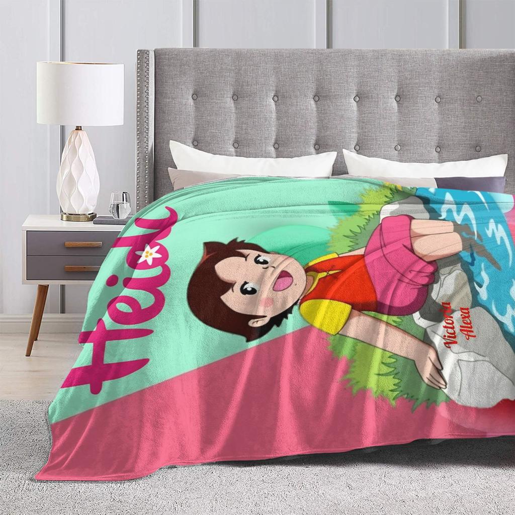 Heidi, Mädchen der Berge Decke Warmes bedrucktes Plüsch-Kuscheldecke für Wohnzimmer Picknick Flanell Bettüberwurf Bettbezug