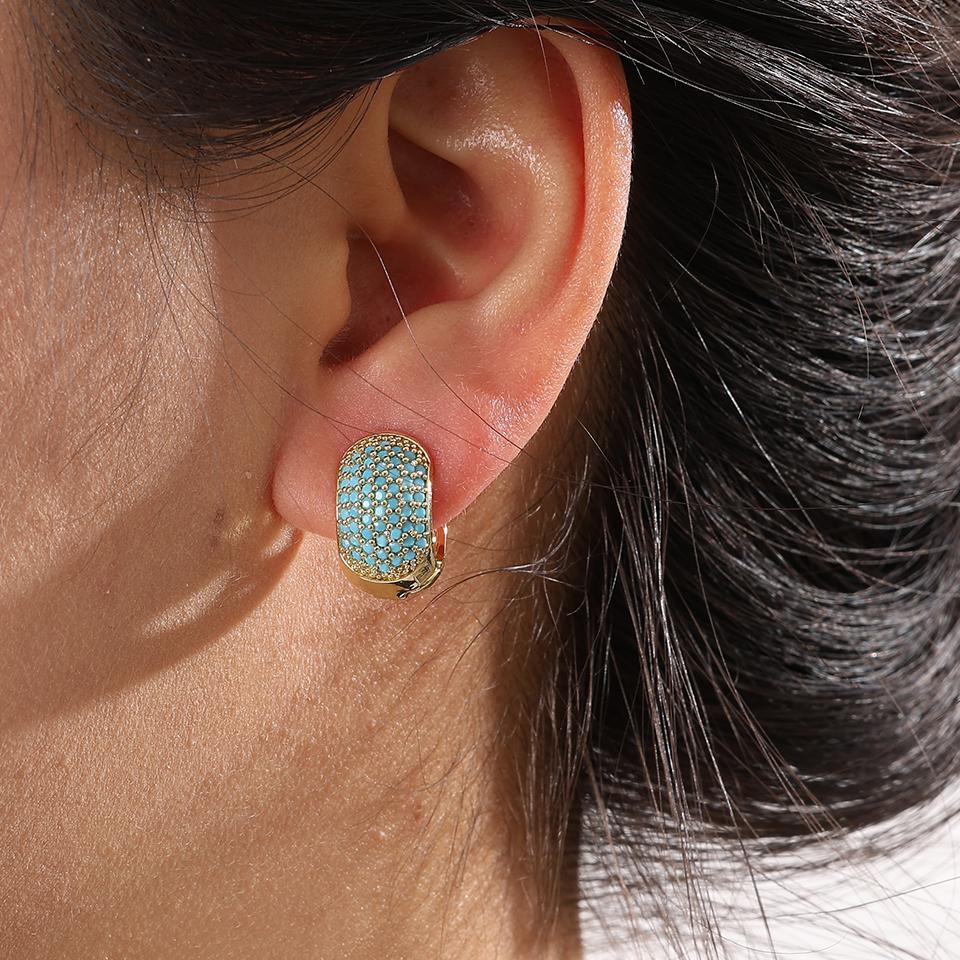 ZAKOL New Niche Chunky Turquoise Square Hoop Earrings for Women Shiny Zirconia Ear Buckle Luxury Party Wedding Zircon