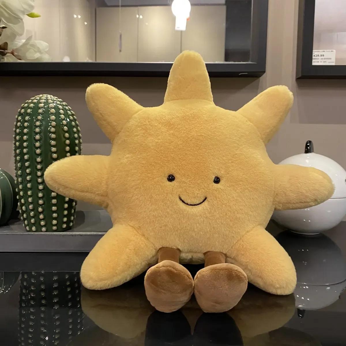 

Smile Face Moon Yellow Sun Plushie Cushion Stuffed Cute Weather Plush Toy for Kid Bedroom Decor Sofa Throw Pillow for gift