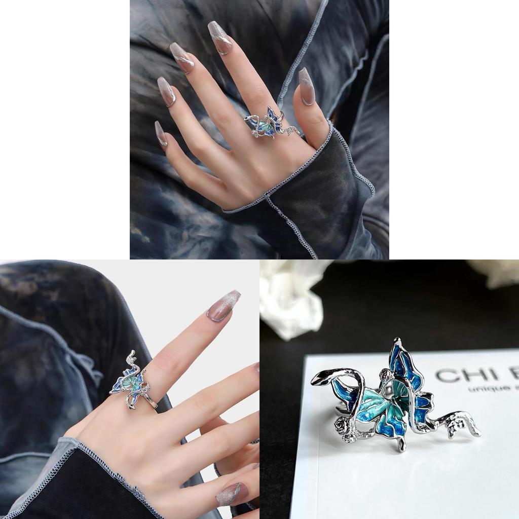 Snake And Butterfly Design Copper Ring Unique Geometric Shape Adjustable Hand Jewelry