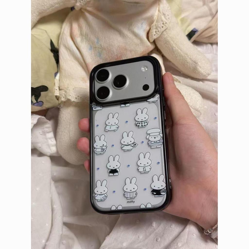 Blue Star Miffy Rabbit Phone Case for iPhone 17 Pro Max/16 Pro/15, Black Border, Cute Design